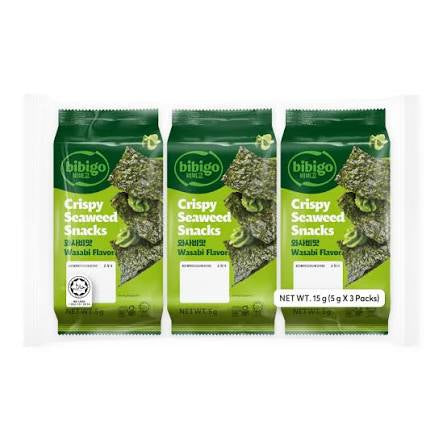 Bibigo Crispy Seaweed Snack Wasabi Flavour (4.5g x 3pcs)