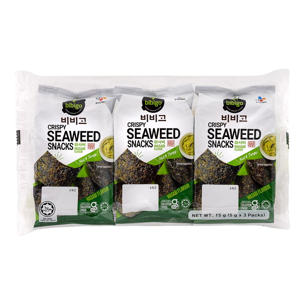 Bibigo Savoury Roasted Korean-Style Wasabi Seasoned Seaweed (4.5g x 3pcs)