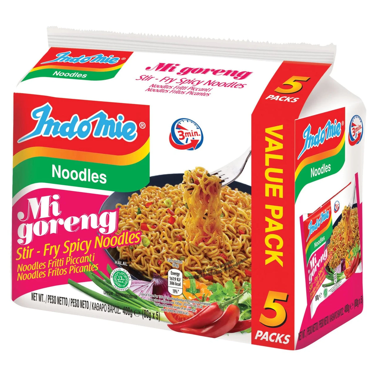 Indomie Instant Noodles Mi Goreng Hot & Spicy (Pedas) 5 x 80g