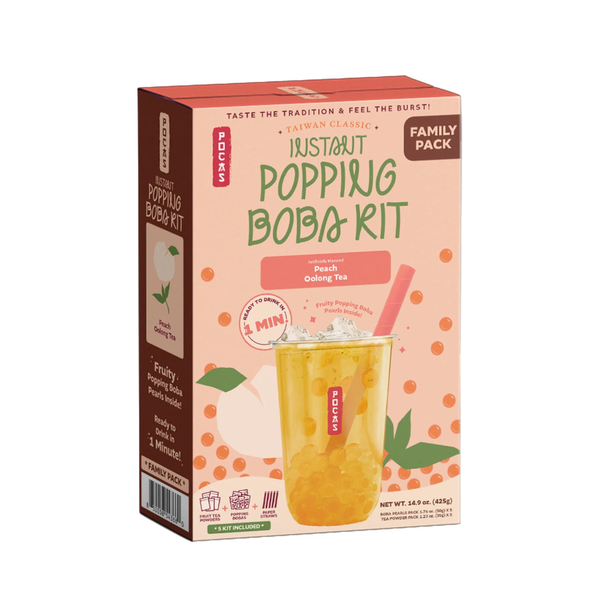 POCAS Popping Boba DIY Kit - Peach Oolong Tea (5 packs) 425g
